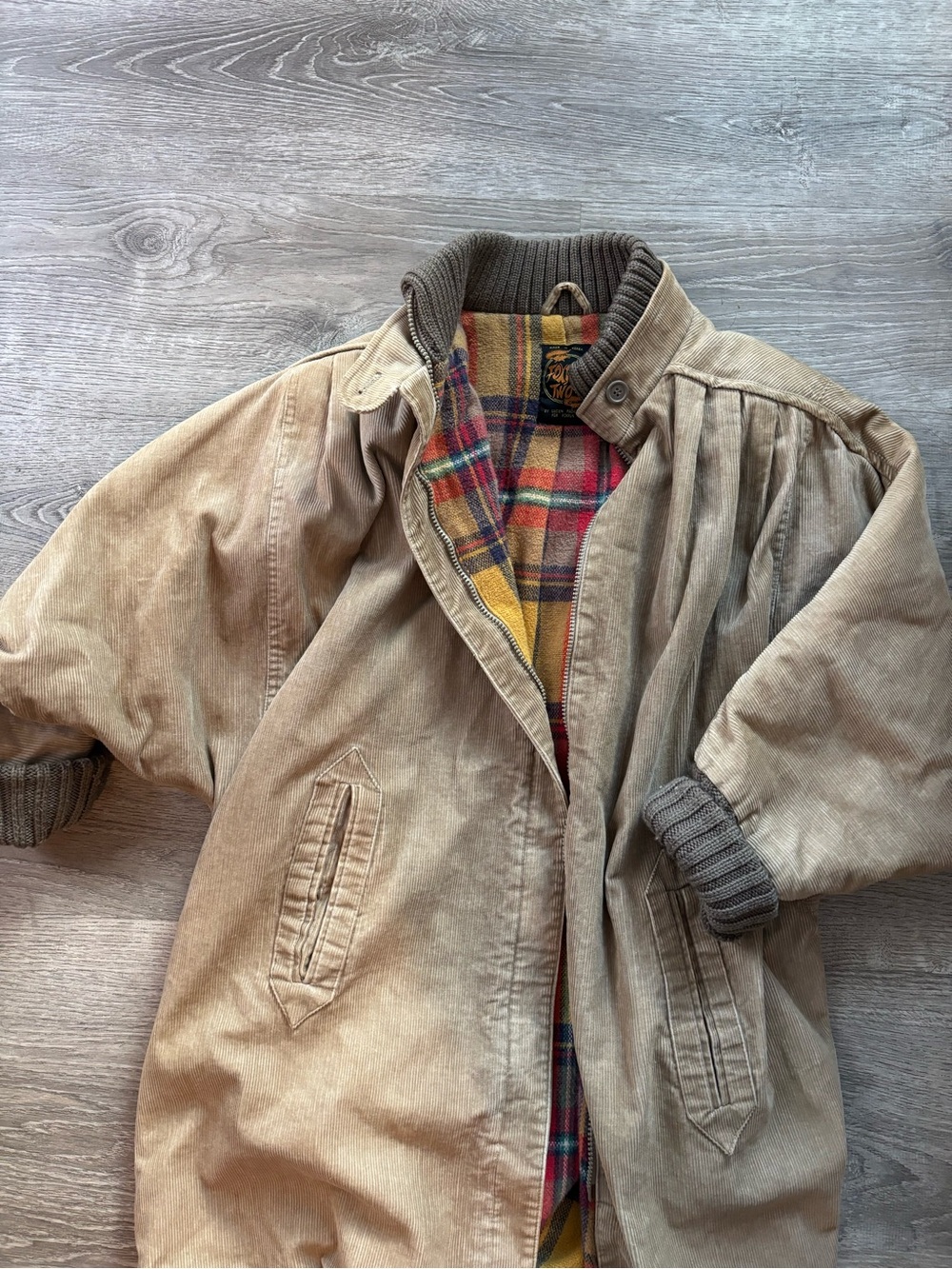 Tan Corduroy Field Jacket with Plaid Lining